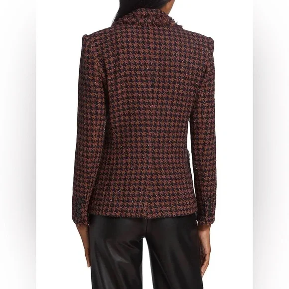 Veronica Beard Taja Dickey Jacket Size 4 Cognac Brown Tweed Houndstooth Blazer - Picture 4 of 16